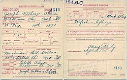 Joe "King" Oliver's Draft Card, signed September 12, 1918, in Chicago