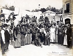 Bedouin wedding procession in the Jerusalem section of the pike at the 1904 World's Fair.
