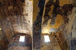 Vaulted chambers of the Umayyad bathhouse at Qusayr 'Amra, covered in Late Roman or Byzantine-style frescoes (7th or 8th century)