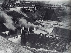 Steam locomotive in Blaubeurer Tor tunnel about 1905