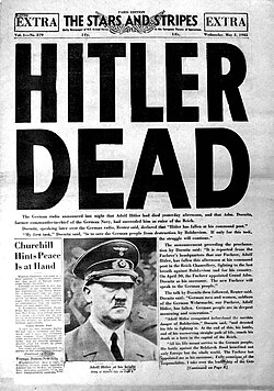 On May 2, 1945, Stars and Stripes announced Hitler's death.