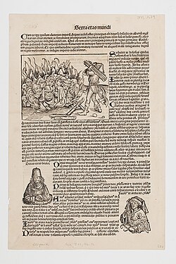 Woodcut from 1493 depicting the burning of Jews in the 14th century, today in the Jewish Museum of Switzerland in Basel[2]