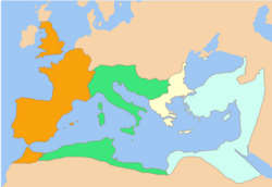 Division of the Roman Empire among the caesares appointed by Constantine the Great, before the death of Dalmatius