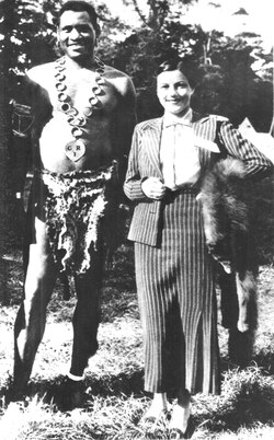 Robeson and actress Irén Ágay on the set of Sanders of the River, London, 1934