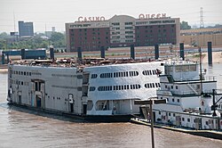 Admiral, minus her upper decks, is towed from St. Louis to be dismantled on July 19, 2011