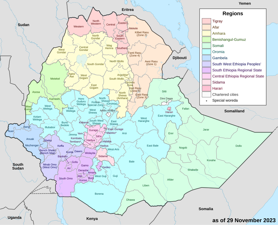 Map of regions and zones of Ethiopia