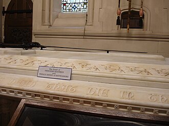 Tomb of Princess Beatrice and Prince Henry of Battenberg, with Lord Carisbrooke's ashes casket set into the wall above