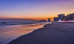 Sunset on the beach at Atlantic City, an oceanfront resort and the nexus of New Jersey's gambling industry