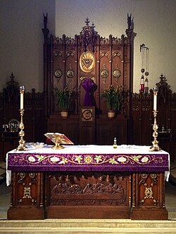 In Western traditions, the liturgical colour of the season of Lent is violet. Altar crosses and religious statuary which show Christ in his glory are traditionally veiled during this period in the Christian year.