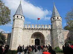 Babüsselam, the gate to the Second Courtyard of the Topkapı Palace. The palace was established by Mehmed II in 1459. This gate may be one of the structures still partly dating to his reign.[57]