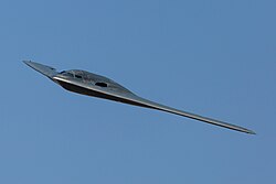 The Spirit of Missouri at the Dyess Air Force Base air show in 2018. This view depicts the body's two dimensional and seamless design, a distinct feature for evading radar detection.