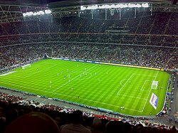 Wembley Stadium pitch during England friendly against Germany in August 2007