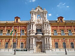 The 18th-century Baroque portal of the Palacio de San Telmo