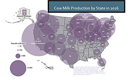 Cow Milk Production by State in 2016