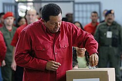 Hugo Chavez casting a vote in 2007