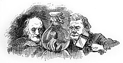 Huxley (right) and Richard Owen inspect a "water baby" in Edward Linley Sambourne's illustration (1881).