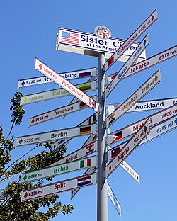 A sign near LA City Hall displaying Los Angeles's sister cities