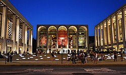 The Lincoln Center: David H. Koch Theater (left), home of the NY City Ballet; Metropolitan Opera House (center), home of the Metropolitan Opera; and David Geffen Hall (right), home of the NY Philharmonic