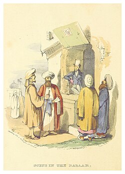 Scene in a bazaar in Damascus, in 1838, by Charles G. Addison. British Library.
