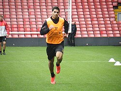 Suárez during an open training session at Anfield in August 2013