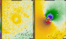 The EF4 Greenfield tornado as observed by Doppler on Wheels, with a clearing on reflectivity near the mesocyclone.