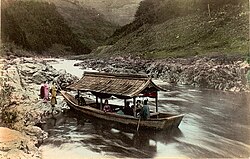 Riverboat with passengers, Japan, 1909