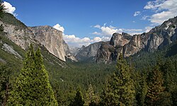 Yosemite Valley in Yosemite National Park was carved by glaciers.