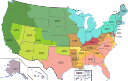 Abolition of slavery in the various states of the United States over time: Abolition of slavery during or shortly after the American Revolution Effective abolition of slavery by Mexican or joint US/British authority Abolition of slavery by Congressional action, 1861 Abolition of slavery by Congressional action, 1862 Subsequent operation of the Emancipation Proclamation in 1863 Abolition of slavery by state action during the Civil War Operation of the Emancipation Proclamation in 1864 Operation of the Emancipation Proclamation in 1865 Territory incorporated into the U.S. after the passage of the Thirteenth Amendment