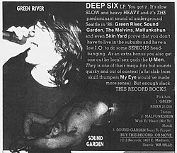 Advertisement for grunge compilation Deep Six, featured in The Rocket, April 1, 1986