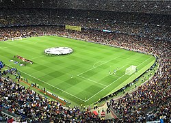 The opening ceremony for FC Barcelona vs. Inter game in Camp Nou, Barcelona.