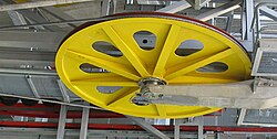A bullwheel of a tricable gondola lift