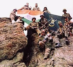 Indian soldiers after winning a battle during the Kargil War.