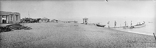 Dead Sea Post showing one of the naval whalers and a launch belonging to the Dead Sea Detachment, Motor-Boat Company, R.A.S.C. 5 September 1918.