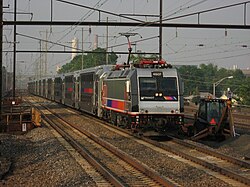 A NJ Transit train on the Northeast Corridor in Rahway