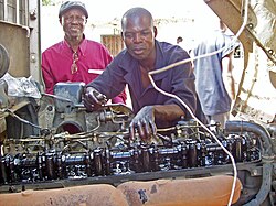 A student learning about automotive repair at the Chawama Youth Resource Centre in Lusaka, Zambia