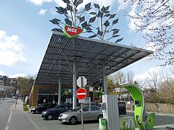 Solar-powered petrol station in Budapest, Hungary