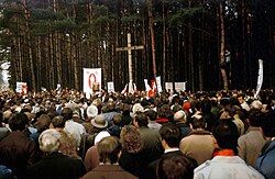 Meeting in the Kurapaty woods, 1989, where between 1937 and 1941 from 30,000 to 250,000 Belarusian intelligentsia members were murdered by the NKVD during the Great Purge
