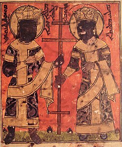 Hulegu and Queen Doquz Qatun depicted as the new Constantine and Helen in a Syriac bible.[13][14]