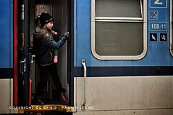 Ukrainian refugees inside a train at Przemyśl Główny station in Poland