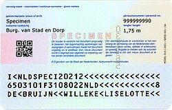 Dutch identity document, back