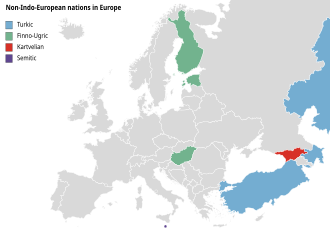 Map of countries where most people's native language is not Indo-European