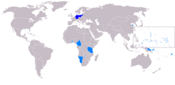 German colonies (light blue) were made into League of Nations mandates.