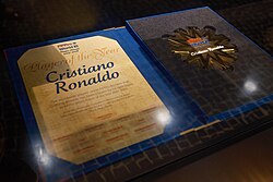 Cristiano Ronaldo's FIFPro World Player of the Year Award in the Museu CR7.