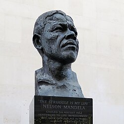 Bust of Mandela erected on London's South Bank by the Greater London Council administration of Ken Livingstone in 1985