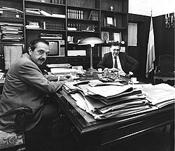 Raúl Alfonsín and minister Juan Vital Sourrouille.
