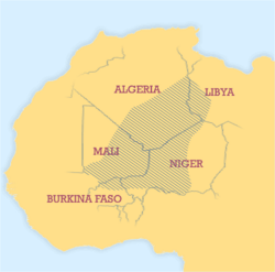 The traditional distribution of the Tuareg in the Sahara[11]