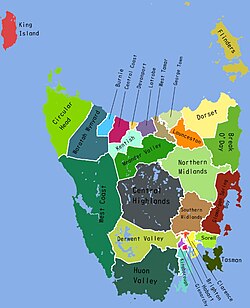 Map showing the Local Government Areas of Tasmania