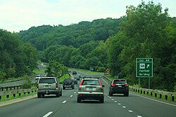 Merritt Parkway southbound in Fairfield County, Connecticut.