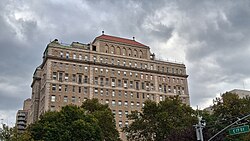 The Beth Israel building with its name removed from top, seen a half year after closure