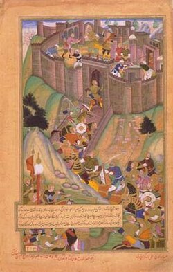 A Mughal painting of Hulegu's siege of Alamut